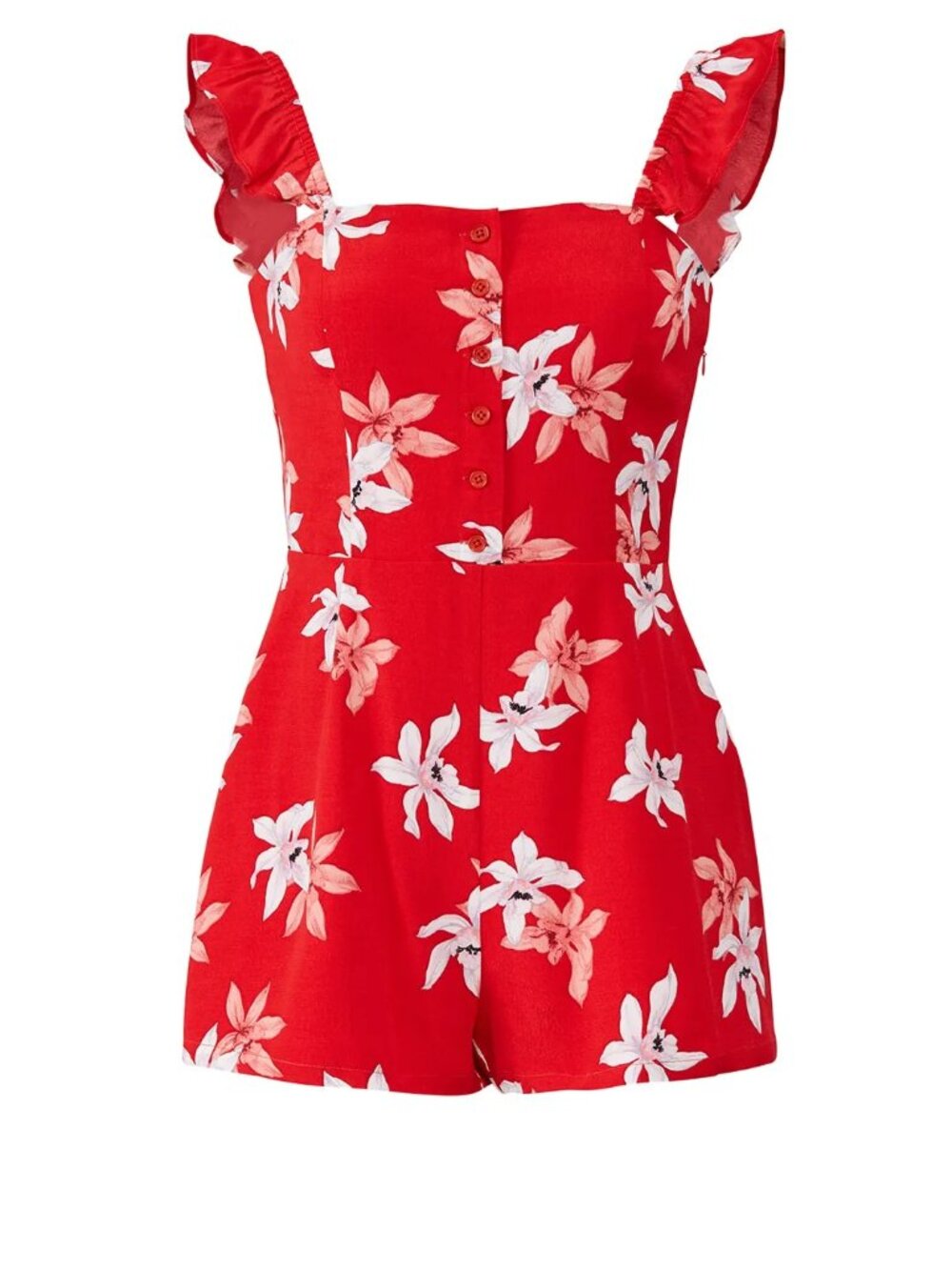 BB Dakota - Red Floral Ruffle Strap Summer Romper - Sz 2 - EUC